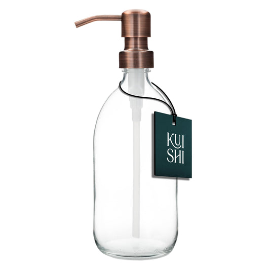 Clear Glass Pump Bottle Dispenser [500ml, Bronze Pump]