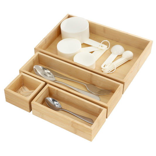 4 Piece Bamboo Storage and Organization Trays